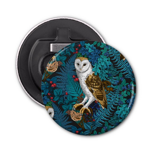 Owls, ferns, oak and berries 3 bottle opener (Front)