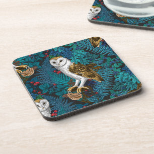 Owls, ferns, oak and berries 3 coaster