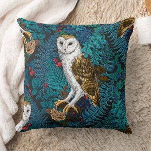 Owls, ferns, oak and berries 3 cushion