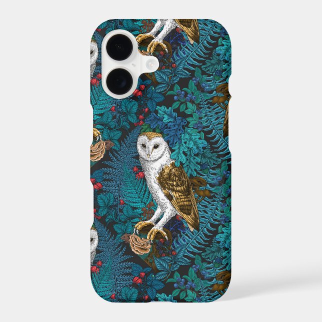 Owls, ferns, oak and berries 3 iPhone case (Back)