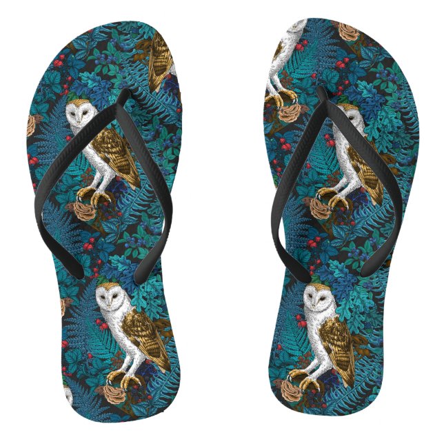 Owls, ferns, oak and berries 3 jandals (Footbed)