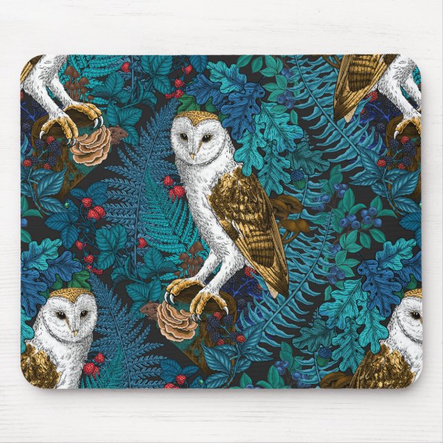Owls, ferns, oak and berries 3 mouse pad (Front)