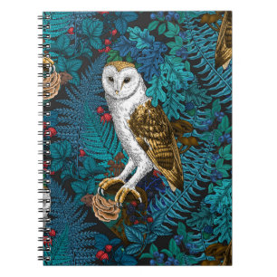 Owls, ferns, oak and berries 3 notebook