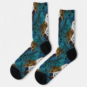 Owls, ferns, oak and berries 3 socks