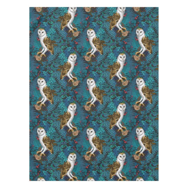 Owls, ferns, oak and berries 3 tablecloth (Front)