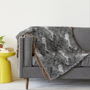 Owls, ferns, oak and berries 3 throw blanket