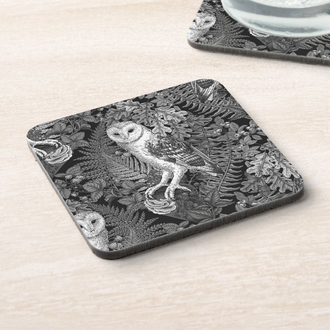 Owls, ferns, oak and berries 4 coaster (Left Side)