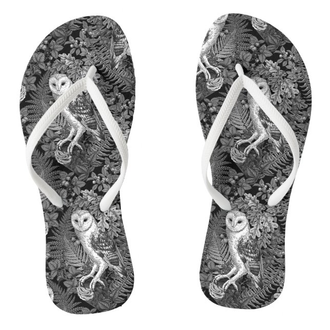 Owls, ferns, oak and berries 4 jandals (Footbed)