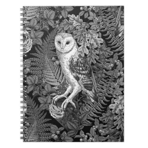 Owls, ferns, oak and berries 4 notebook