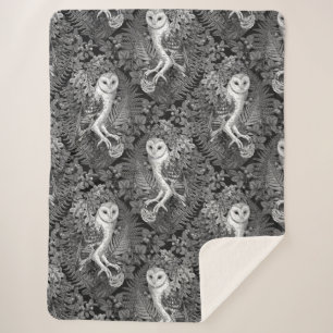 Owls, ferns, oak and berries 4 sherpa blanket