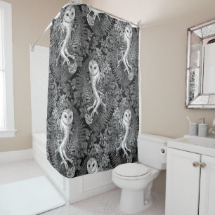 Owls, ferns, oak and berries 4 shower curtain