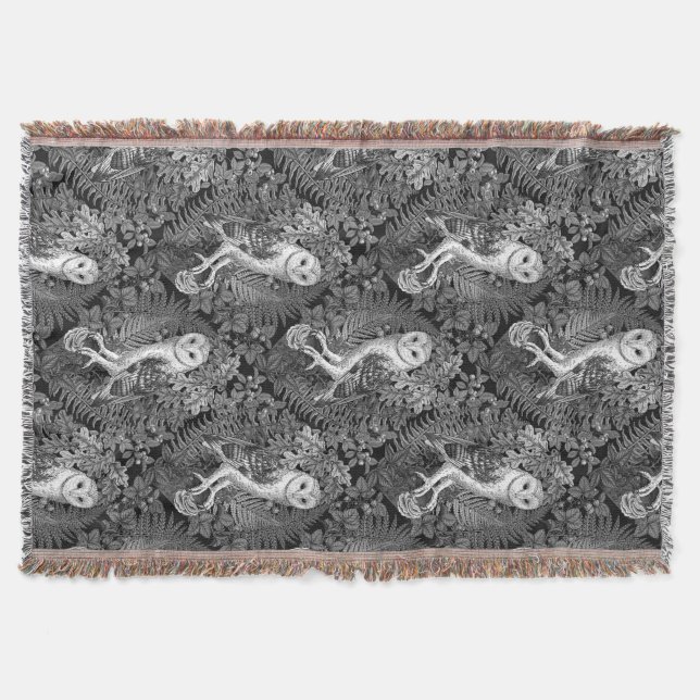 Owls, ferns, oak and berries 4 throw blanket (Front)