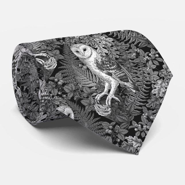 Owls, ferns, oak and berries 4 tie (Rolled)