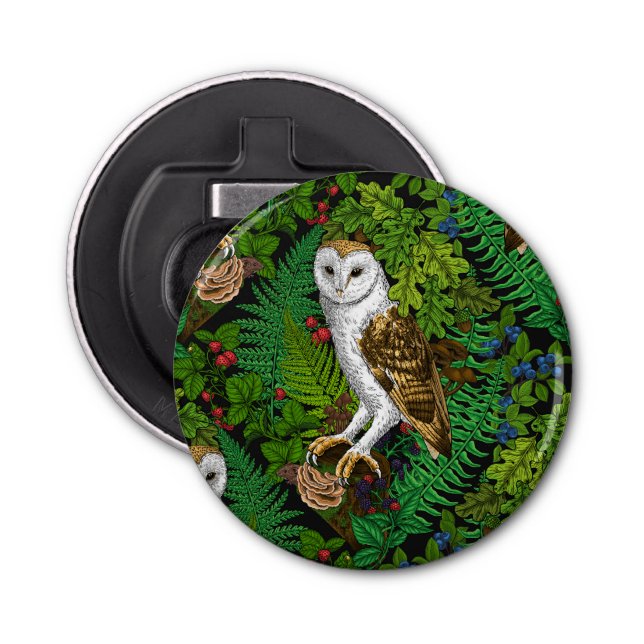 Owls, ferns, oak and berries bottle opener (Front)