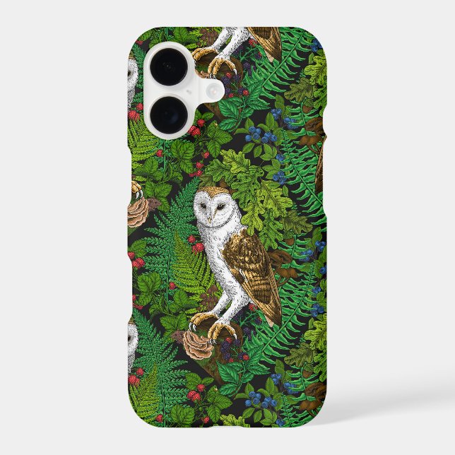 Owls, ferns, oak and berries iPhone case (Back)