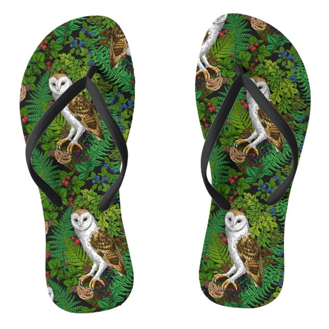 Owls, ferns, oak and berries jandals (Footbed)