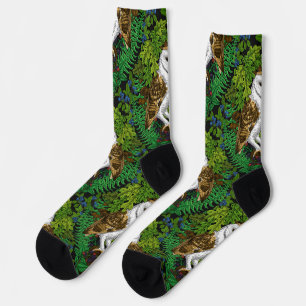 Owls, ferns, oak and berries socks