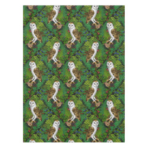 Owls, ferns, oak and berries tablecloth