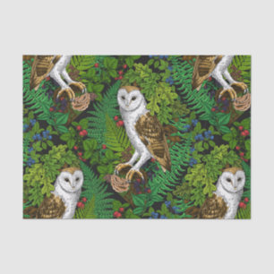 Owls, ferns, oak and berries tissue paper