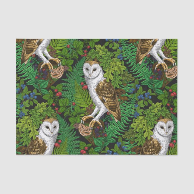 Owls, ferns, oak and berries tissue paper (Front)