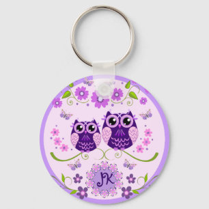 Owls, Flowers & Butterflies Custom Monogram Key Ring