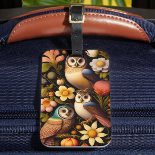 Owls & Flowers Modern Haeckel Luggage Tag
