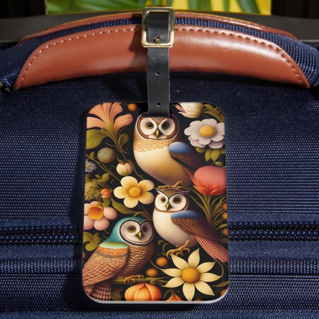 Owls & Flowers | Modern Haeckel   Luggage Tag (Front Insitu 2)