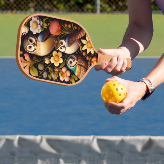 Owls & Flowers | Modern Haeckel  Pickleball Paddle (Insitu)