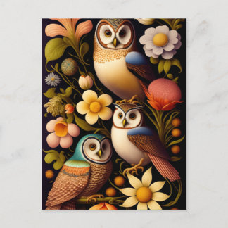 Owls & Flowers | Modern Haeckel Postcard