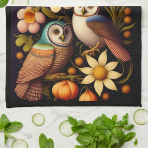 Owls & Flowers   Modern Haeckel   Tea Towel