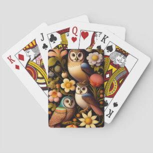 Owls & Flowers Vintage Botanical Folk Art Poker Playing Cards