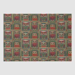 Owls green and red tissue paper