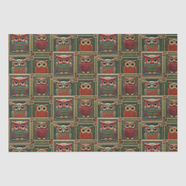 Owls green and red tissue paper (Front)