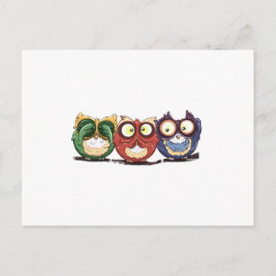 Owls Hoot See Speak Hear No Evil Postcard