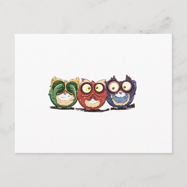 Owls Hoot See Speak Hear No Evil Postcard (Front)