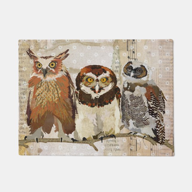 OWLS IN A ROW Door Mat (Front)