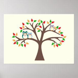 Owls in an All-season Tree Poster
