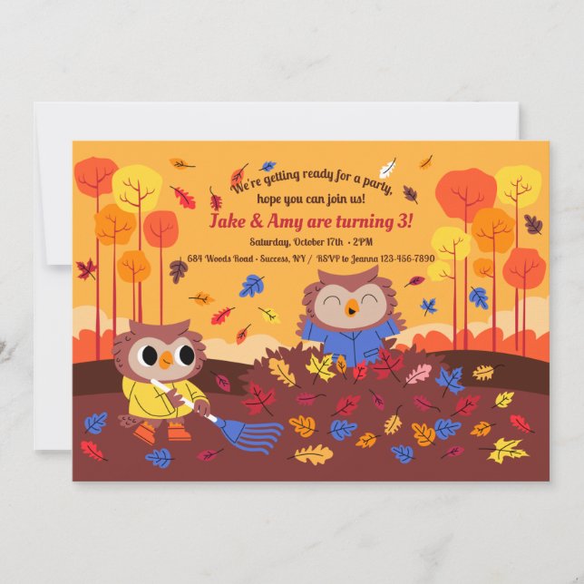 Owls in Autumn Invitation (Front)