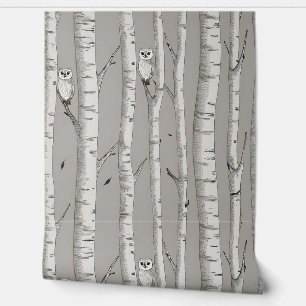 Owls In Birch Trees Wallpaper