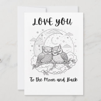 Owls in Love Colouring Page Valentine Day Hearts Holiday Card