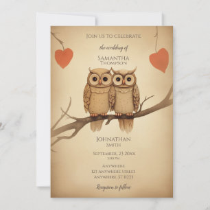Owls in love invitation