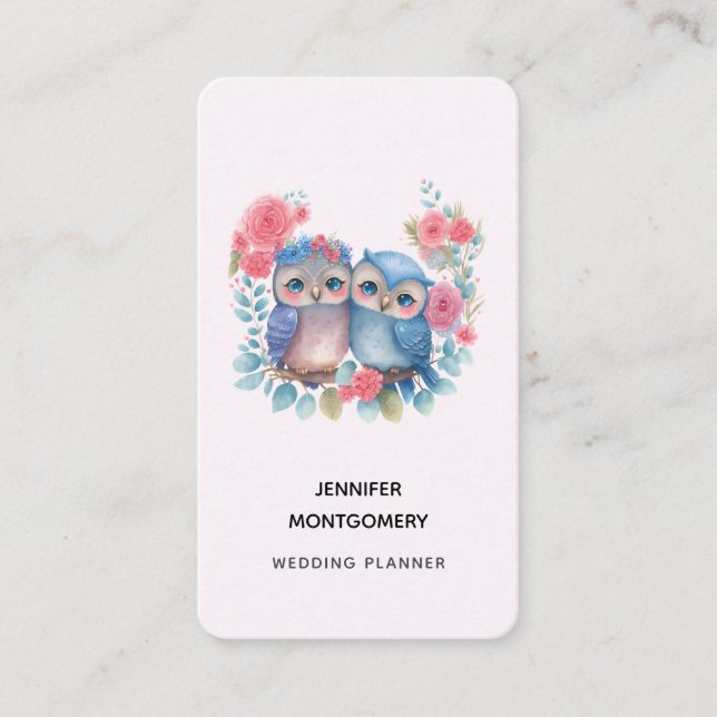 Owls in Love Sitting on a Tree Branch Business Card (Front)