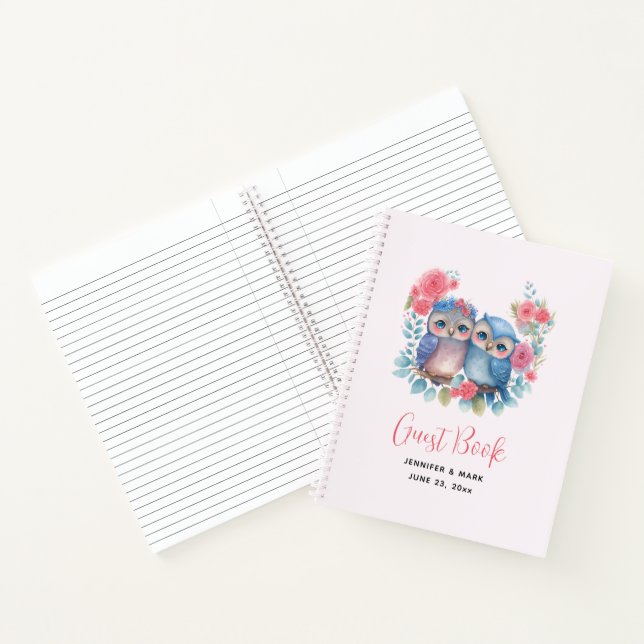 Owls in Love Sitting on a Tree Branch Guest Book (Inside)