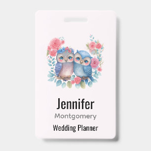 Owls in Love Sitting on a Tree Branch ID Badge