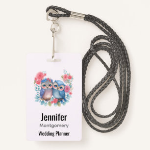 Owls in Love Sitting on a Tree Branch ID Badge