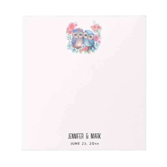 Owls in Love Sitting on a Tree Branch Notepad (Front)