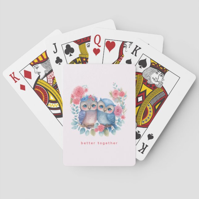 Owls in Love Sitting on a Tree Branch Playing Cards (Back)