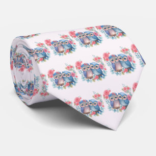 Owls in Love Sitting on a Tree Branch Tie