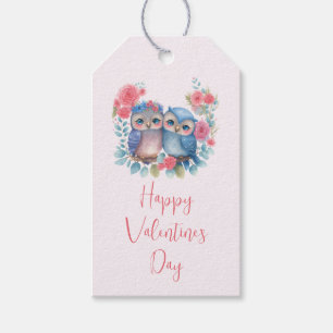 Owls in Love Sitting on a Tree Branch Valentine's Gift Tags