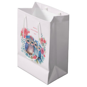 Owls in Love Sitting on a Tree Branch Valentine's Medium Gift Bag